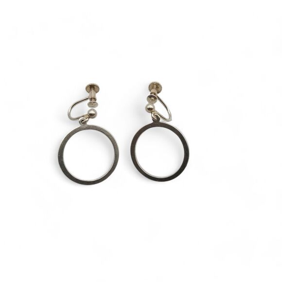 Sterling Silver Earrings Screw Back Circle Hoop Drop Dangle Artisan Signed - Picture 3 of 6